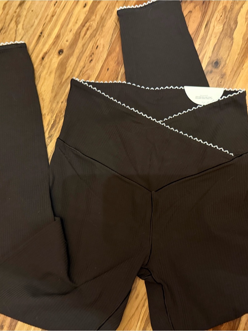 aerie  brown Ribbed Leggings with White Scallop Trim